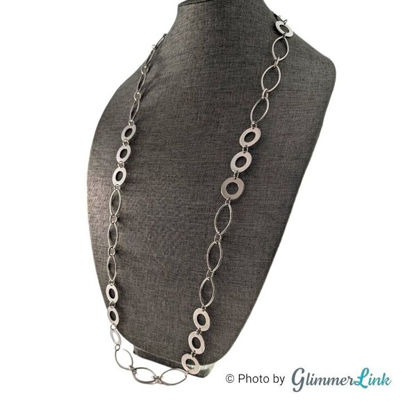 Lia Sophia Revel Silver Tone Oval & Circles Long Necklace - Picture 4 of 10